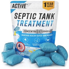 Septic Tank System Treatment Pods – 12 Dissolving Packets | Enzyme-Producing Liv