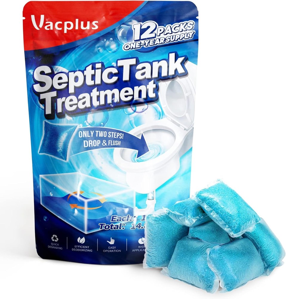 Vacplus Septic Tank Treatment 12 Pcs for 1-Year Supply, Dissolvable Packs with E