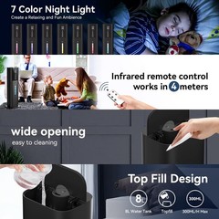 Humidifiers Large Room Bedroom with 7 Colors Light, 2.1Gal(8L) 2.11Gal, Black