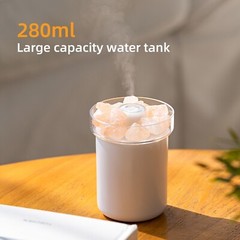 Small Humidifier with Crystal Salt Stone, Dual Nozzles Air Humidifier for Office
