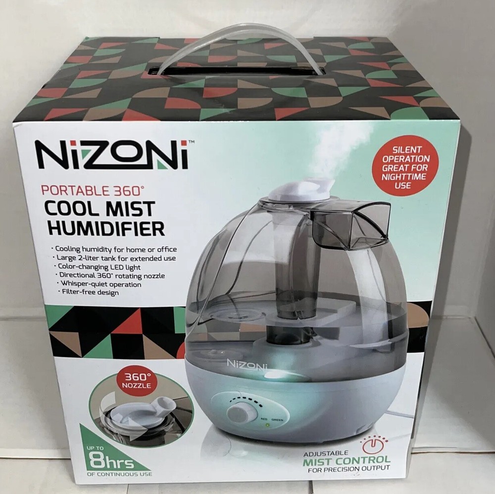 Nizoni Portable 360 Degree Cool Mist Humidifier – Nib. Silent Operation Night