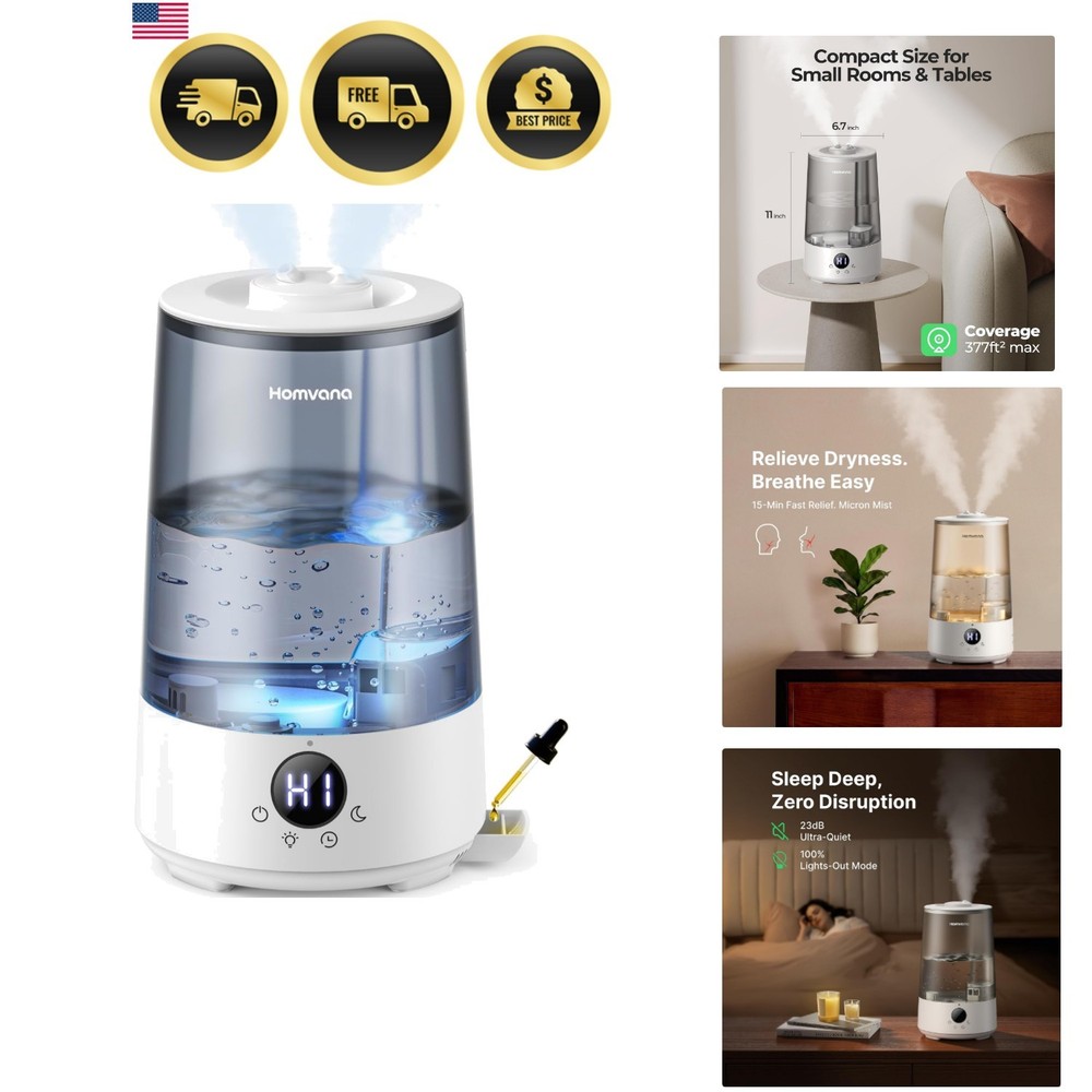 3.6L Top-Fill Cool Mist Humidifiers for Bedroom, Large RoomGrey