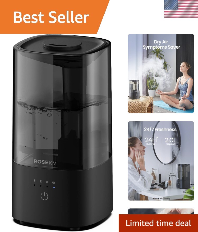 2.0L Cool Mist Humidifier – Ultra Quiet & Filterless Design for Bedroom Comfort