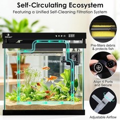 Smart Desktop Aquarium 2.3 Gal LED Light Humidifier Filter 3-Speed Pump Timer US