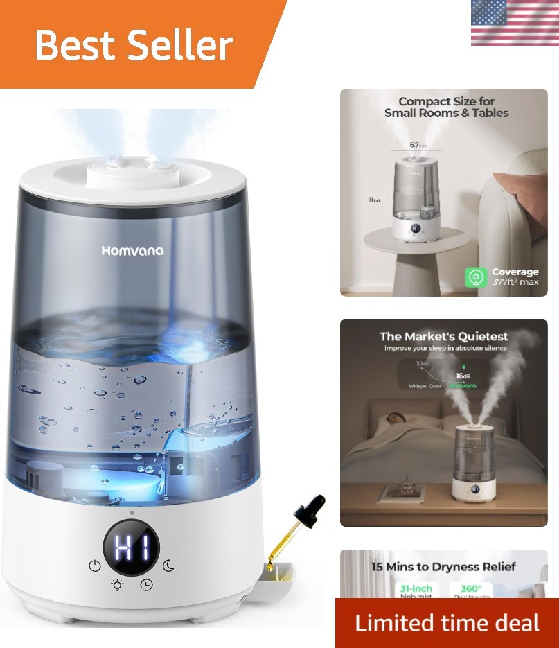 Quiet 16dB Humidifier for Baby & Home – 3-in-1 Aroma, Night Light, Auto Shut-off