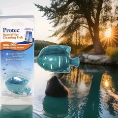 Protec Humidifier Cleaning Fish Drop In Kills Odor Bacteria Blue Green Fish NIP
