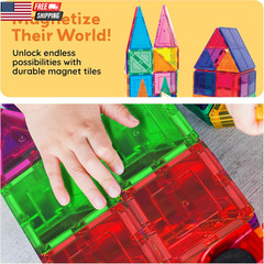100 Piece Magnetic Tiles, Clear 3D Building Blocks for Kids 3+ | No-Limit Scalab