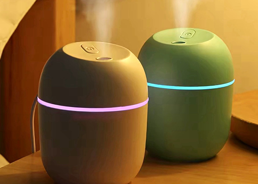 Mini USB Cool Mist Humidifier w/ LED Lights, Green/Beige, 0.3 Gal Tank