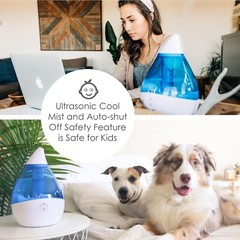 Crane Filter Free Ultrasonic Cool Mist Humidifier 0.5 Gallon Tank Blue & White