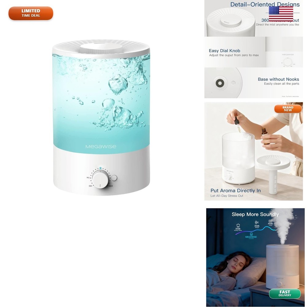 MEGAWISE 3.5L Cool Mist Humidifier with Top Refill – 7 Night Light Colors