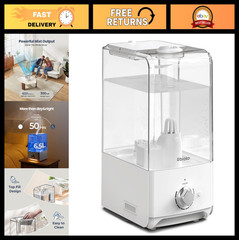 Large Room Cool Mist Humidifier 6.5L Top Fill, 45H Quiet Ultrasonic for Home & N