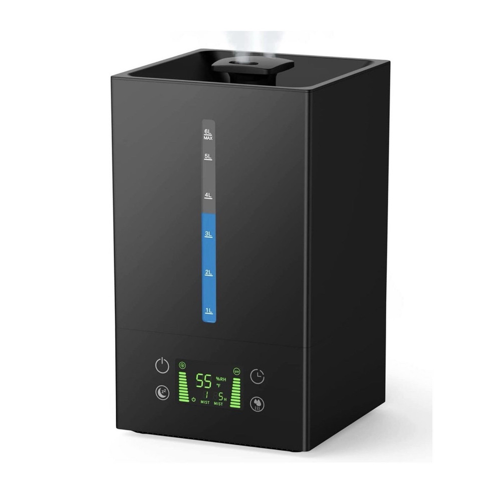 6L Cool Mist Tabletop Humidifier Black Digital Display Timer 360 Nozzle 3 Speeds
