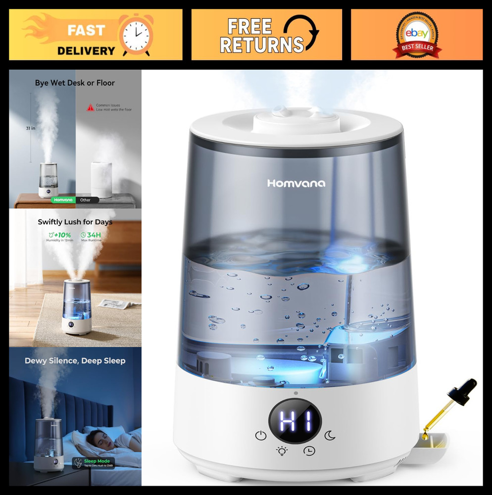 Cool Mist Humidifier for Bedroom, 3.6L Top-Fill, 34H Quiet Ultrasonic, BPA Free,