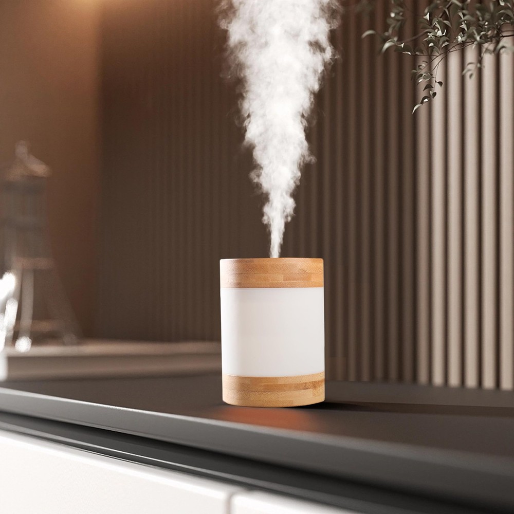Bamboo Ultrasonic Mini Humidifier, 400ml Quiet Desktop Humidifier with Dual L…
