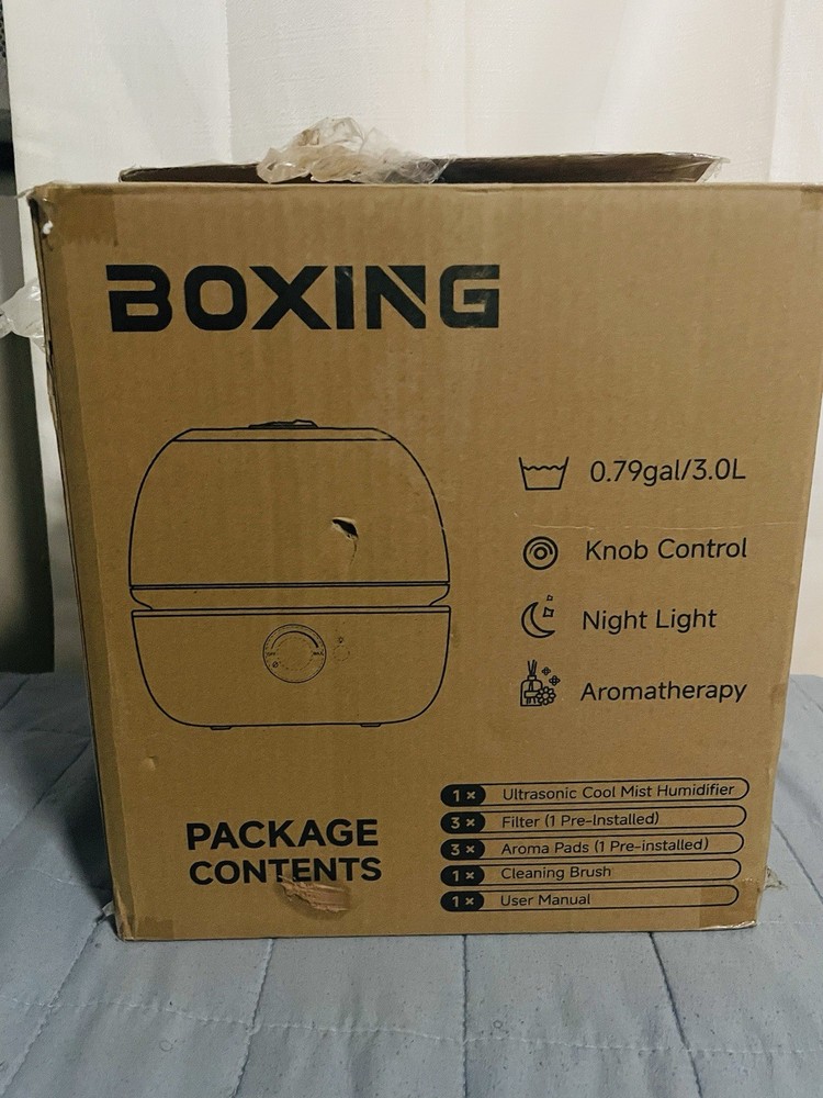 BOXING 3L Cool Mist Humidifier, Ultra Quiet 20dB for Bedroom, Baby Blue Light