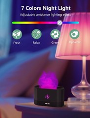 Essential Oil Diffuser, Air Humidifier with Flame Led Light – 7 Colors, 180mL