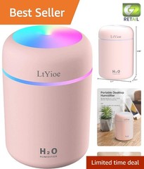Quiet USB Personal Desktop Humidifier – 2 Mist Modes, Auto Shut-Off in Pink