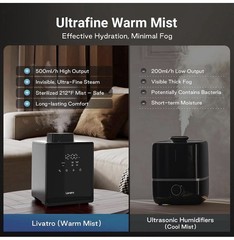 Livatro 3L Stainless Steel Warm Mist Humidifier Sleep Mode Auto-Off Easy Clean