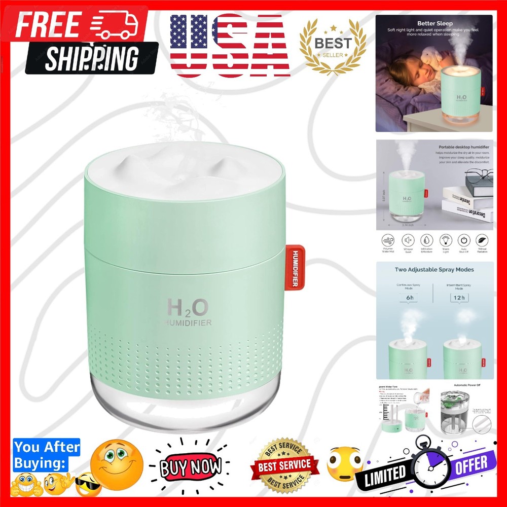 Portable Mini Humidifier, 500ml Small Humidifier for Bedroom Travel, Green | …