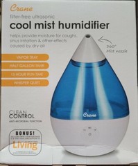 Crane Droplet Ultrasonic Cool Mist Humidifier 1/2 Gal 15 HR Model Ee-5302 B309