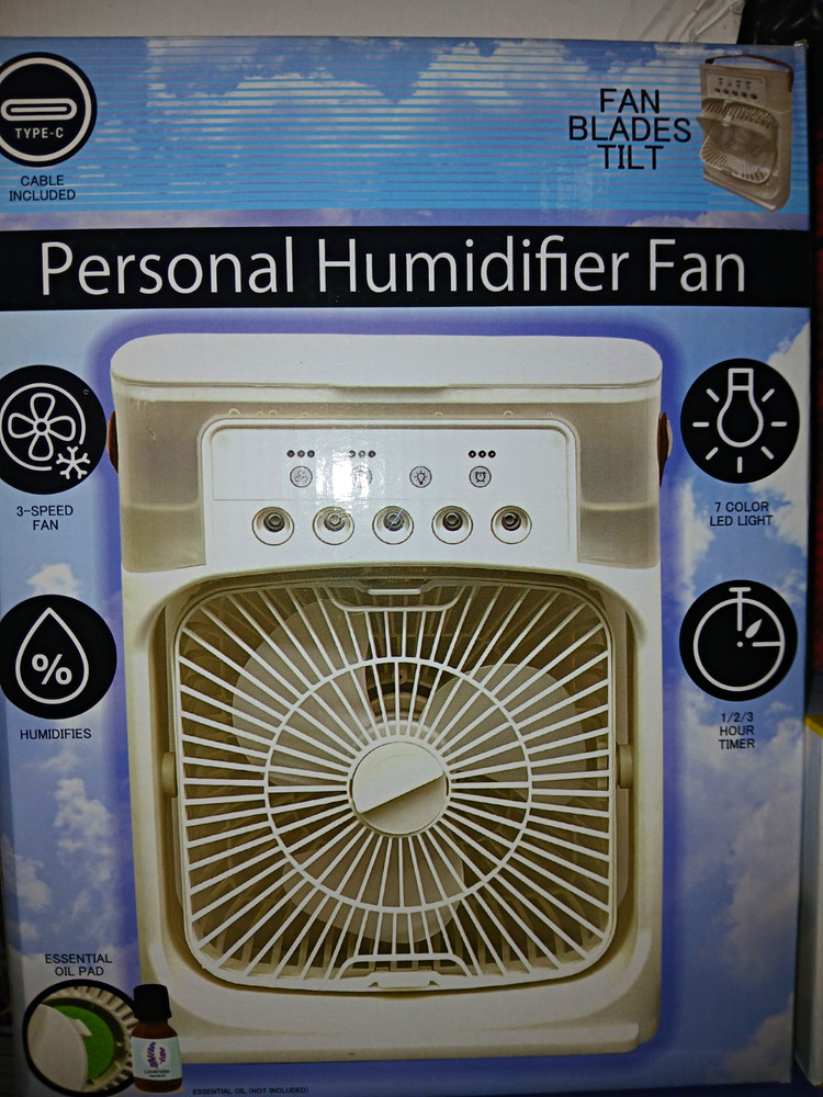 Personal Cool Mist Humidifier Fan, 3-Speed, LED Lights, 1/2/3 Hr Timer White