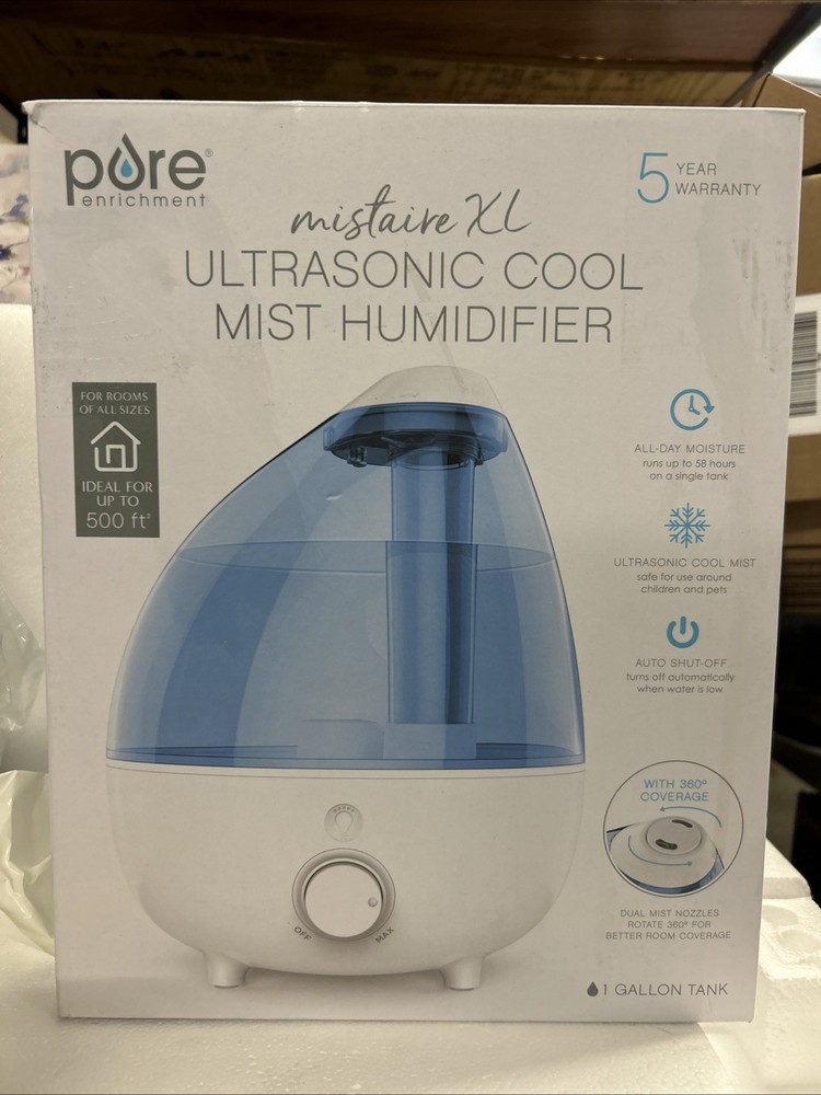 Pure Enrichment Mistaire XL Ultrasonic Cool Mist Humidifier 1 GAL 500 Sq ft NEW