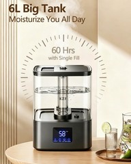 6L Top Fill Cool Mist Humidifier for Bedroom, 60H Runtime, 3 Levels, Timer, Esse