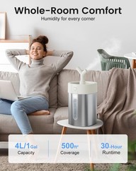 Stainless Steel Humidifier, Easy Clean Dishwasher Safe, 4L/1Gal Cool Mist Hum…
