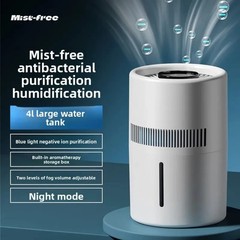 Humidifier w/ Night Mode Mist-Free 4L, 2-Speed, Filter & Aroma Box Touch Control