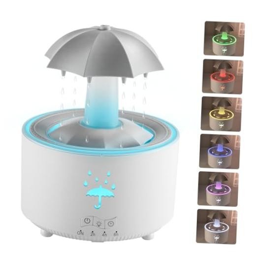 Aesthetic 2-in-1 Humidifier Oil Diffuser with 360° Rotating Raindrop & 7 white