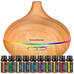 InnoGear Aromatherapy Diffuser & 10 Essential Oils Large, Yellow Wood Grain