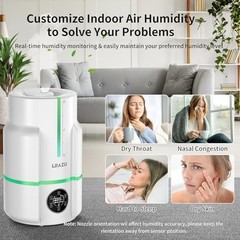 6L Cool Mist Humidifier for Large Rooms, 60H Quiet Operation, Easy Clean, Night