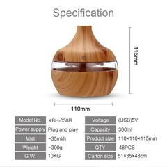 300ml Wood Aroma Diffuser Ultrasonic Cool Mist Humidifier Essential Oil