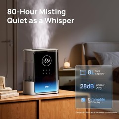 8L Smart Humidifier for Large Room, 80H Runtime, Warm and Cool Mist