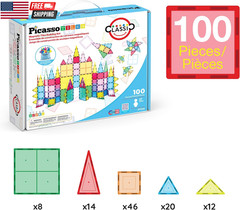 100 Piece Magnetic Tiles, Clear 3D Building Blocks for Kids 3+ | No-Limit Scalab