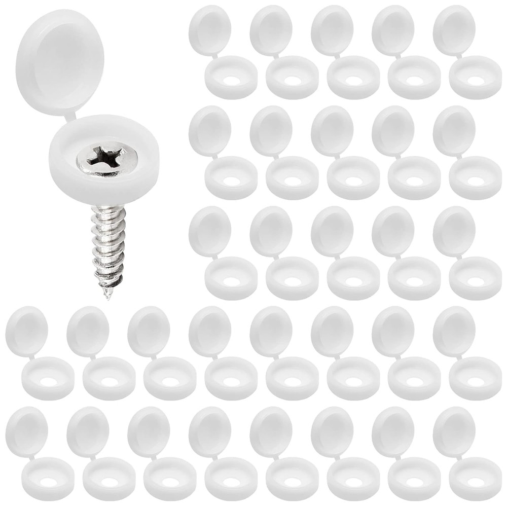 50 PCS White Plastic Hinged Screw Cover Caps for Covering Screw Heads, Fold Scre