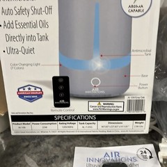 AIR INNOVATIONS Ultrasonic Top Fill Cool Mist Humidifier w Remote Gray 1.5g NEW