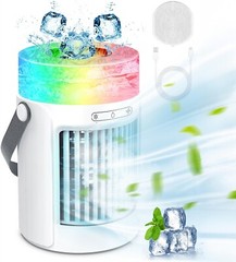 Mini Portable Air Conditioners Humidifier with 3 Speeds & 7 Colors Light, Quite