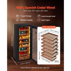 Electric Humidor Cabinet 288L 1700 Counts Compressor Cooling Humidity Control