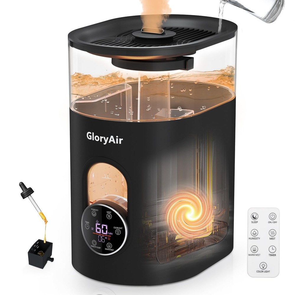 Warm & Cool Mist Humidifier – Black 6L Quiet Top Fill Humidifiers for Bedroom…