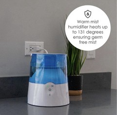 Crane USA Classic 0.5 Gal-Warm Mist Ultrasonic Tabletop Humidifier – White/Blue