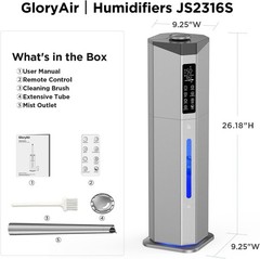 Whisper-Quiet 2.38 Gal Humidifier with Auto Rotation & Remote Control Features