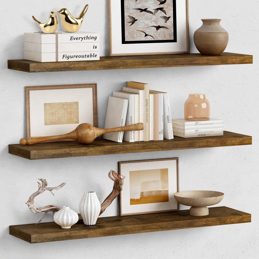36 Inch Floating Shelves for Wall Long Set of 3, Large Deep Wall Shelves for Bed