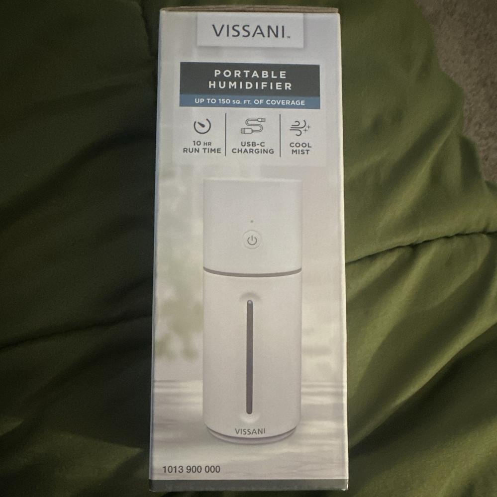 Vissani Portable Cool Mist Humidifier, USB-C, 150 sq ft, 10hr, White