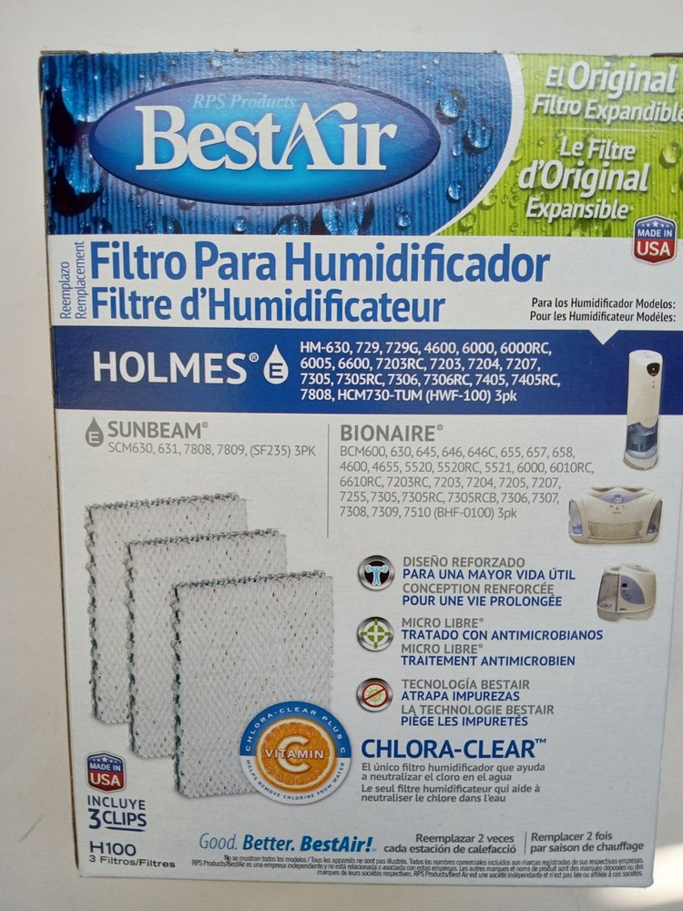 Best Air H100 Replacement Humidifier Filter, 3-Pack Sunbeam, Holmes, Bionaire