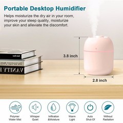 220ml Pink USB LED Portable Mini Humidifier Aroma Oil Diffuser Mist Purifier