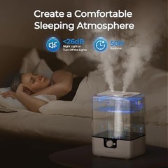 6L Cool Mist Humidifier for Bedroom & Nursery, Quiet 26dB, 50H Runtime, Top Fill