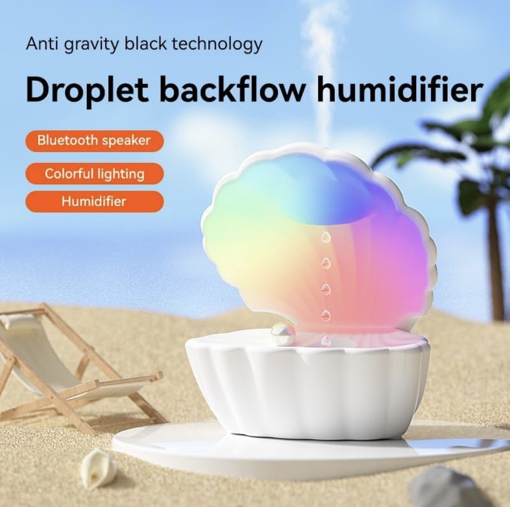 Anti-gravity humidifier w/ LED Clock Display, Water Drip Humidifier sea shell
