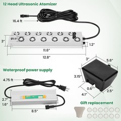 12 Head Ultrasonic Mist Maker, 400W Waterproof Fog Humidifier, Atomizer for Plan