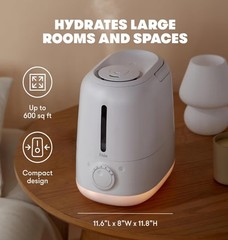 Frida Baby 3-in-1 XL Top Fill Humidifier for Bedroom White 1.6 Gallon Tank